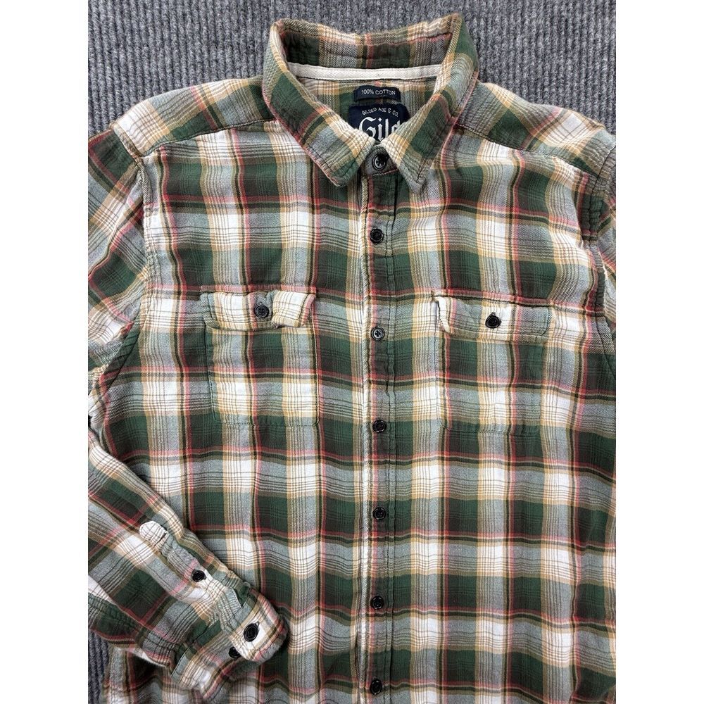 Gilded Age Shirt Mens X-Large Green Plaid Flannel‎ Button Up Pockets Shacket